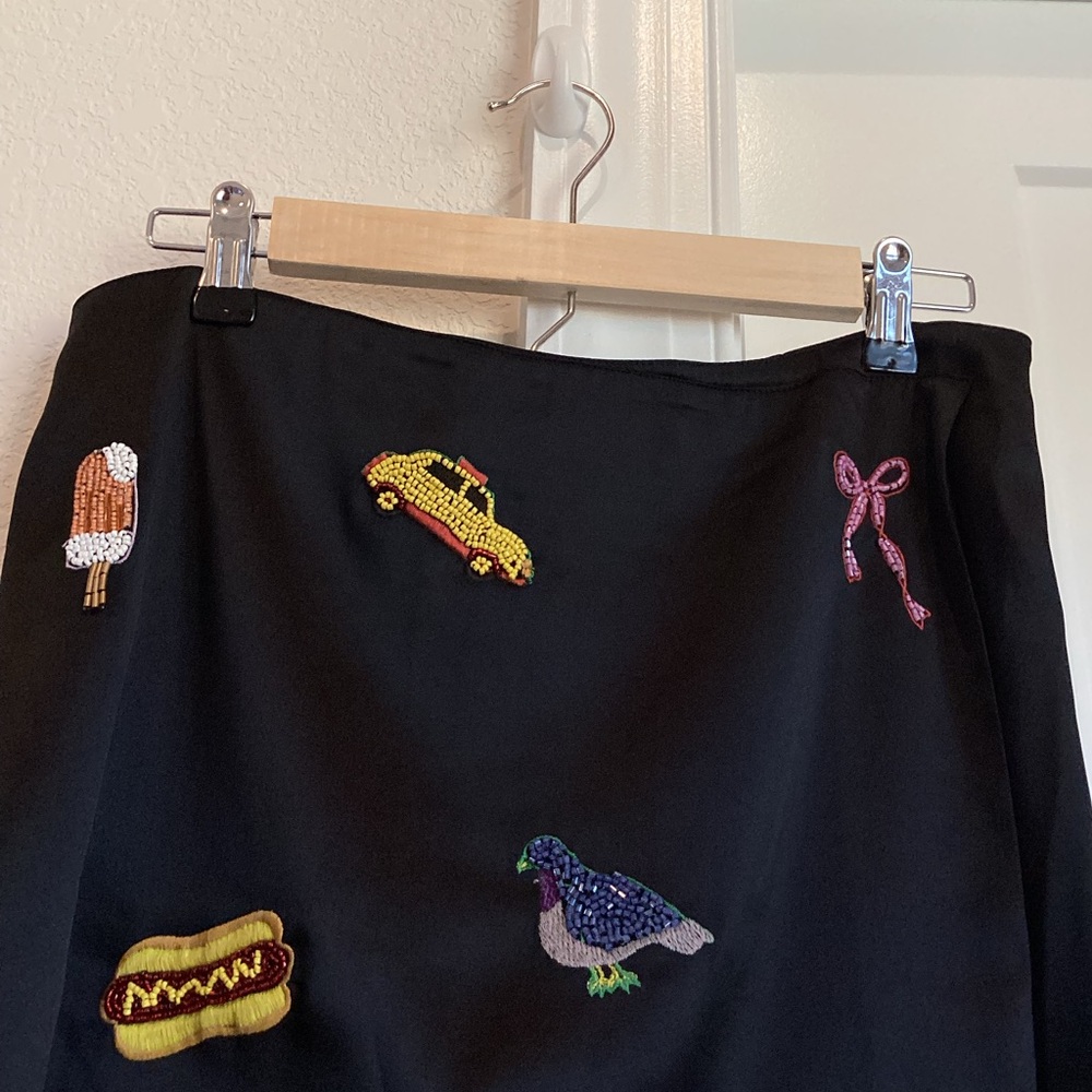 🗽Anthropologie Beaded Mini Skirt Maeve New York City Novelty New 10 Black NYC - Picture 9 of 15
